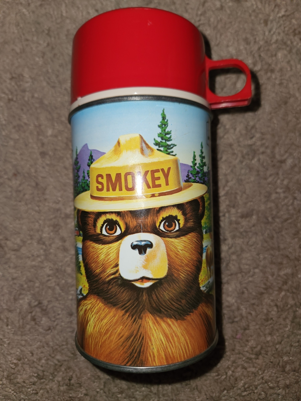 Vintage 1960s Thermos Brand Smokey the Bear Metal Thermos Fire 8oz 115